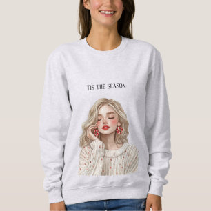 Blondes Mädchen Zuckerrohr-Ohrringe Weihnachten Sweatshirt