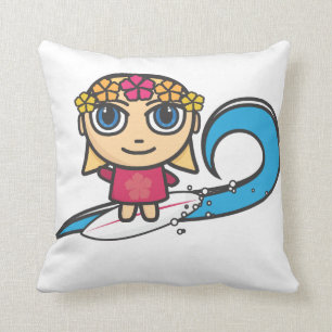 Blondes Surfer-Mädchen-amerikanisches Kissen