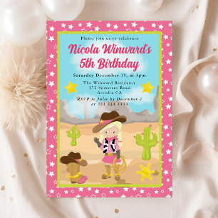 Blondhaarige Cowgirl Western Kindergeburtstag Einladung