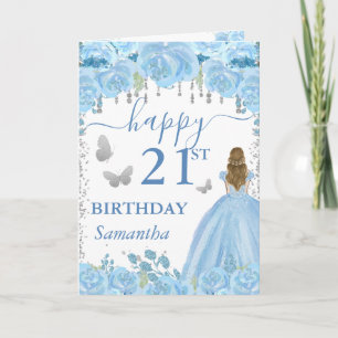 Blondhaarige Prinzessin Blaue Kleid Geburtstag Karte