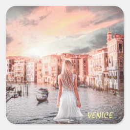 Blondie im romantischen Venedig Quadratischer Aufkleber