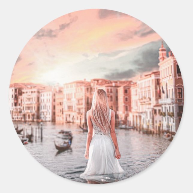 Blondie im romantischen Venedig Runder Aufkleber (Vorderseite)