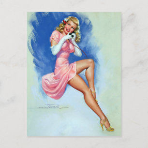 Blondine am Telefon Pin Up Postkarte