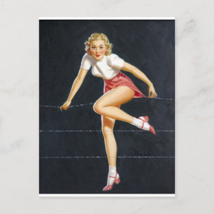 Blondine auf Draht Pin Up Postkarte