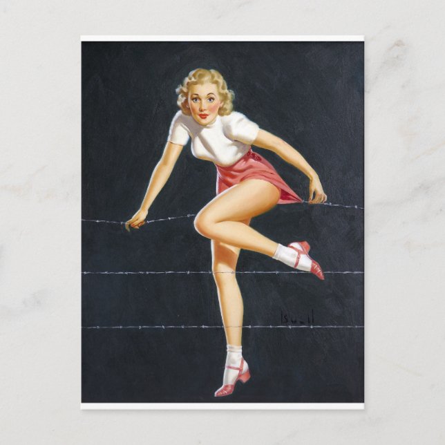 Blondine auf Draht Pin Up Postkarte (Vorderseite)