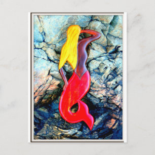 Blondine in rot postkarte