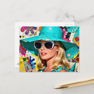Blondine mit blauem Hut Postkarte