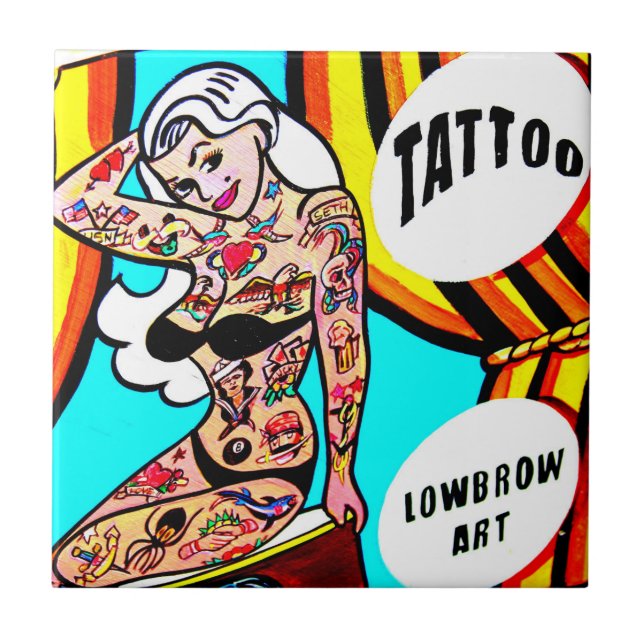 Blondine mit Teatziegel Fliese (Vorderseite)