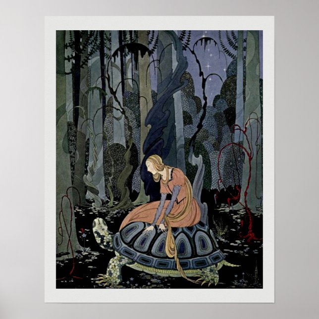 Blondine und die Tortoise Fairytale Illustration Poster (Vorne)