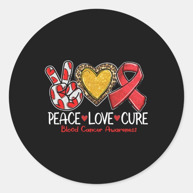 Blood Cancer Awareness Peace Love Cure Rebbon Runder Aufkleber (Vorderseite)