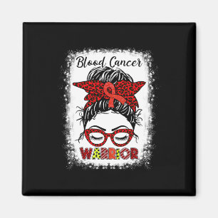 Blood Cancer Warrior Messy Bun Red Ribbon Leopard Magnet