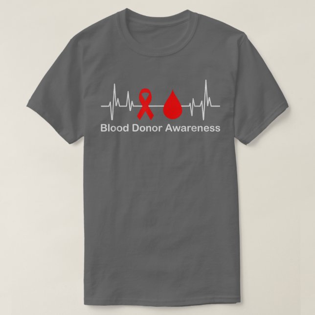 Blood Donor Awareness Heartbeat, Red Ribbon, Donat T-Shirt (Design vorne)