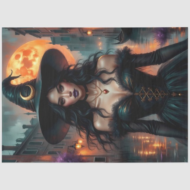 Blood Moon Gothic Hexe - Dark Fantasy Halloween Seidenpapier (Vorderseite)