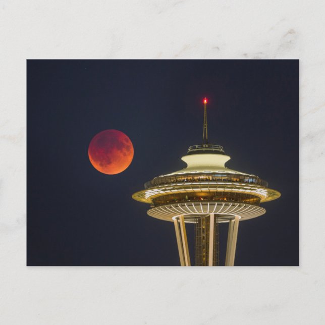 Blood Moon | Seattle Space Needle Postkarte (Vorderseite)
