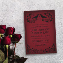 Blood Red Black Raven Monogram Goth Wedding