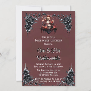 Blood Red Gothic Black Floral Bridesmaids Luncheon Einladung