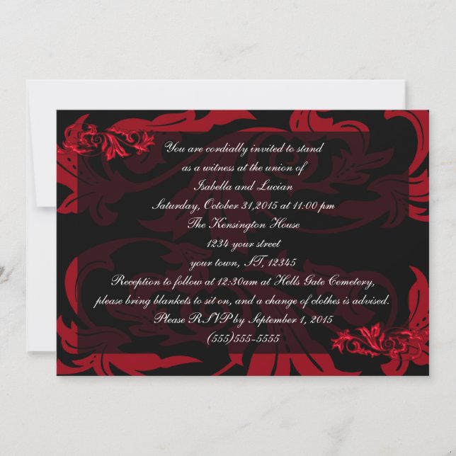Blood Red Vampire Damask Goth Wedding Einladung (Vorderseite)