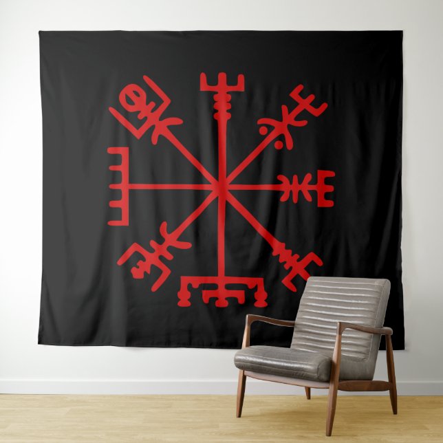 Blood Red Vegvísir (Viking Compass) Wandteppich (Beispiel (Horizontal))