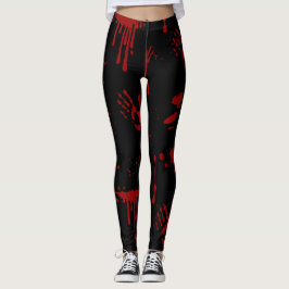 Blood Spritzer Bloody Handprints Black Halloween Leggings