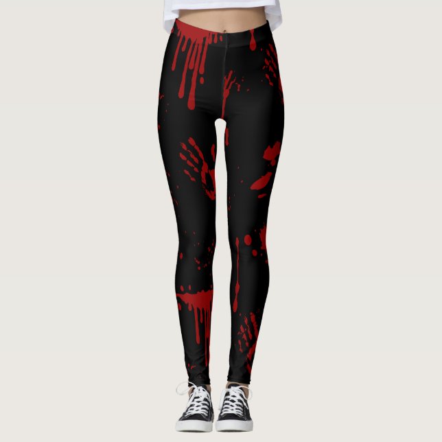 Blood Spritzer Bloody Handprints Black Halloween Leggings (Vorderseite)