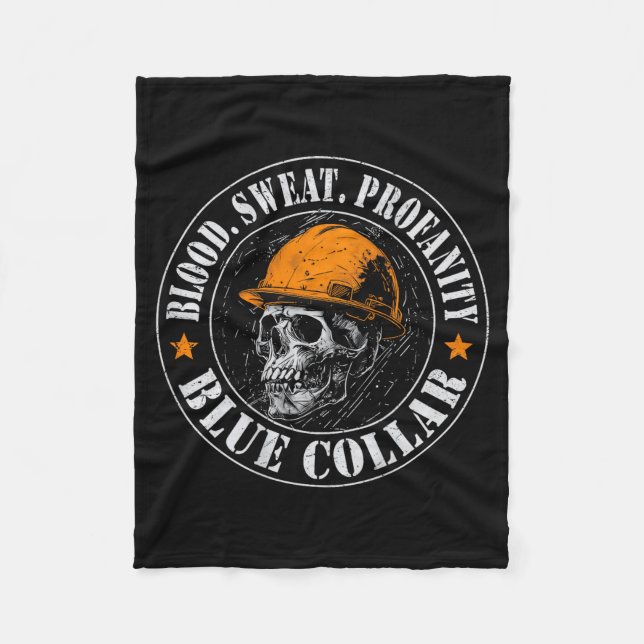 Blood Sweat Profanity Construction Worker Skull Bl Fleecedecke (Vorderseite)