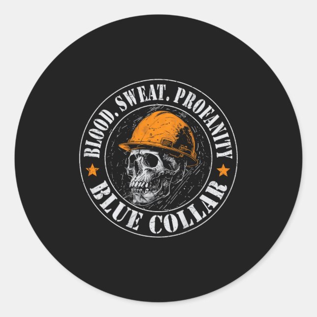 Blood Sweat Profanity Construction Worker Skull Bl Runder Aufkleber (Vorderseite)