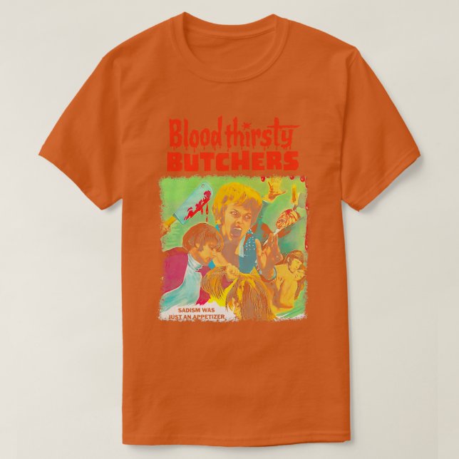 Blooddursty Butchers Midnight Video Cult Horror M T-Shirt (Design vorne)