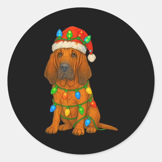 Bloodhound Christmas Lights Dog Lover Xmas Pajama  Runder Aufkleber (Vorderseite)