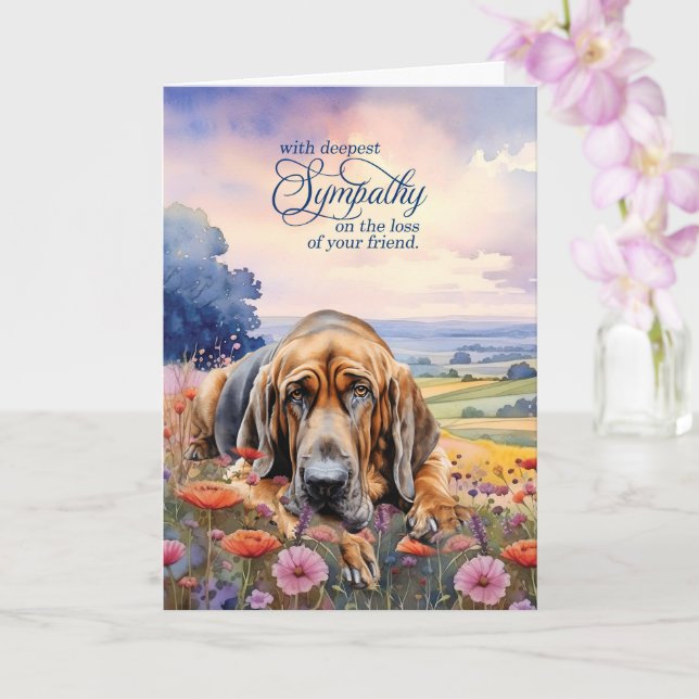 Bloodhound Dog with Wildflowers Pet Sympathy Karte (Orchidee)