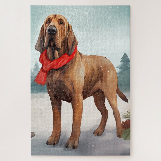 Bloodhound Hund im Schnee Weihnachten (Vertikal)