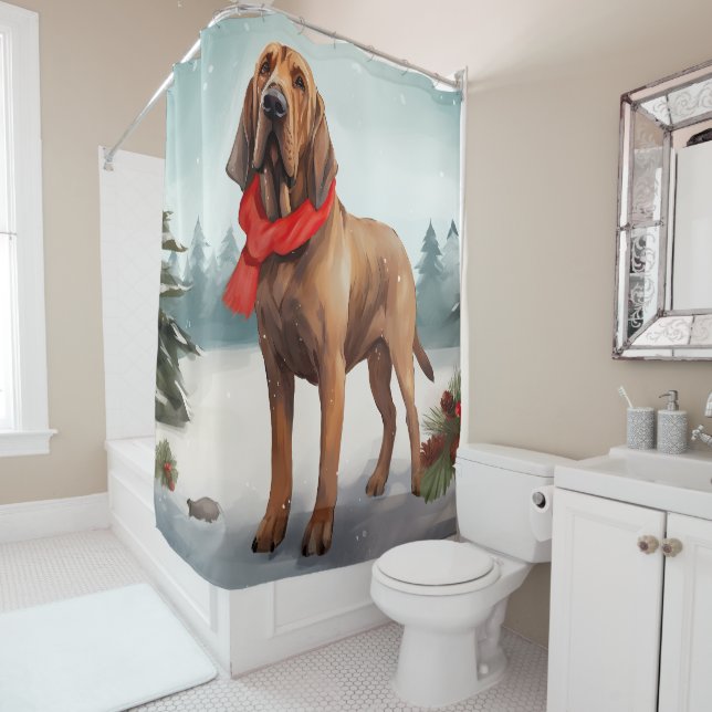 Bloodhound Hund im Schnee Weihnachten Duschvorhang (Beispiel)