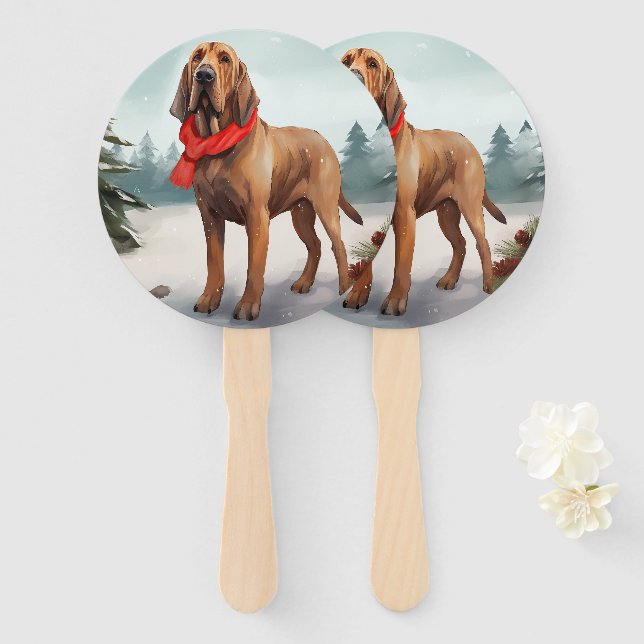 Bloodhound Hund im Schnee Weihnachten Fächer (Vorne und Hinten)
