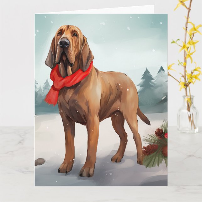 Bloodhound Hund im Schnee Weihnachten Karte (Gelbe Blume)