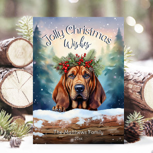 Bloodhound Hund in Snowy Forest Jolly Weihnachten