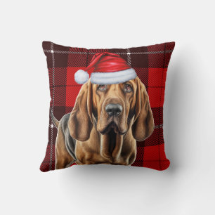 Bloodhound Hund Red Holiday Kariert Weihnachten Kissen