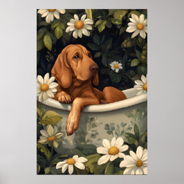 Bloodhound In Bathtub Poster, Funny Dog Poster