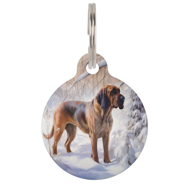 Bloodhound lassen es Weihnachten schnee Haustiermarke (Vorderseite)