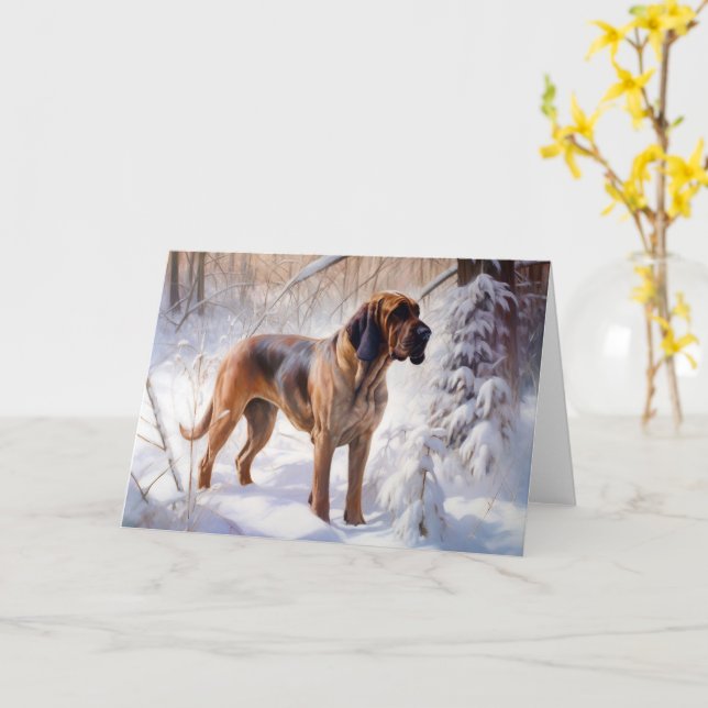 Bloodhound lassen es Weihnachten schnee Karte (Gelbe Blume)