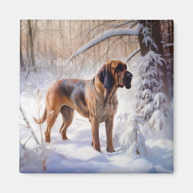Bloodhound lassen es Weihnachten schnee Magnet (Vorne)