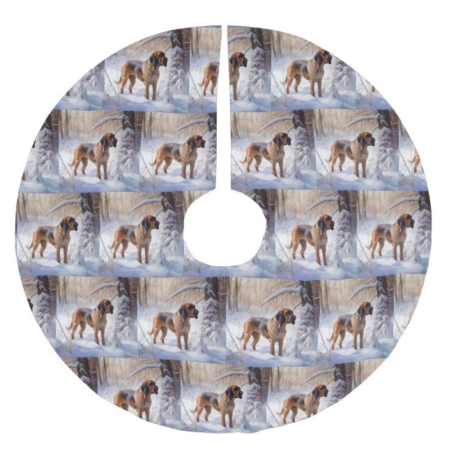 Bloodhound lassen es Weihnachten schnee Polyester Weihnachtsbaumdecke (Vorderseite)