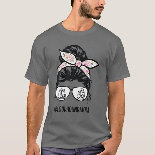 Bloodhound Mama Messy Bun Haare Brille T-Shirt (Vorderseite)