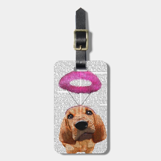 Bloodhound mit Angelic Pink Halo Gepäckanhänger (Vorderseite vertikal)