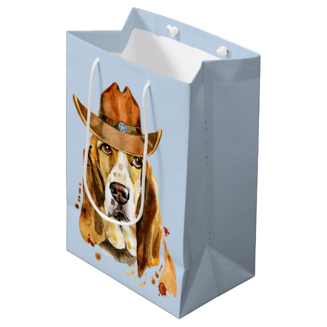 Bloodhound mit Sheriff Cowboy Hat Mittlere Geschenktüte (Vorderseite Schrägansicht)