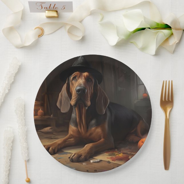 Bloodhound Pumpkins Halloween Beängstigend Pappteller (Hochzeit)