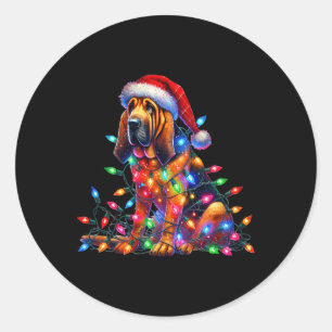 Bloodhound Weihnachtslicht Weihnachtsmannmütze Hun Runder Aufkleber