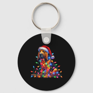Bloodhound Weihnachtslicht Weihnachtsmannmütze Hun Schlüsselanhänger