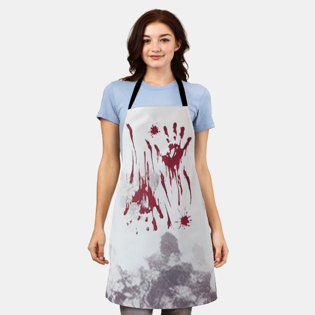 Bloody Hand druckt Lila Nebelmuster Halloween Schürze (Getragen)