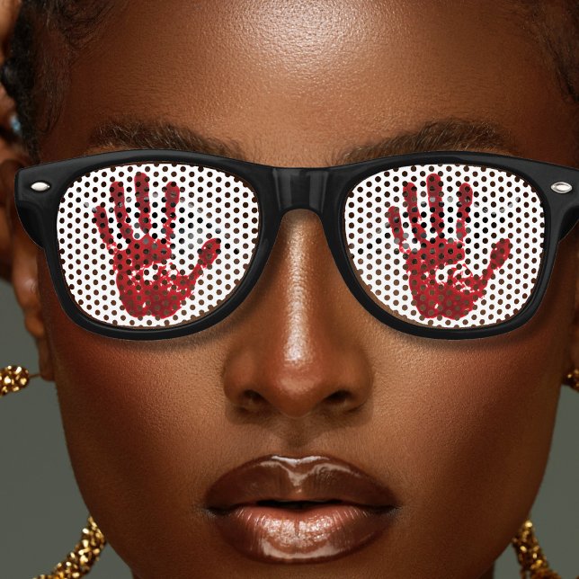 Bloody Hand Red & White Spookween Partybrille (bloody hand retro Halloween sunglasses with white background)
