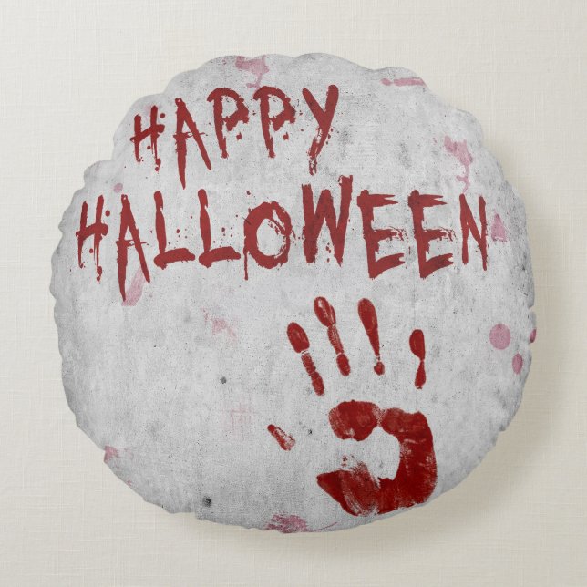 Bloody Handprint Halloween Rundes Kissen (Vorderseite)