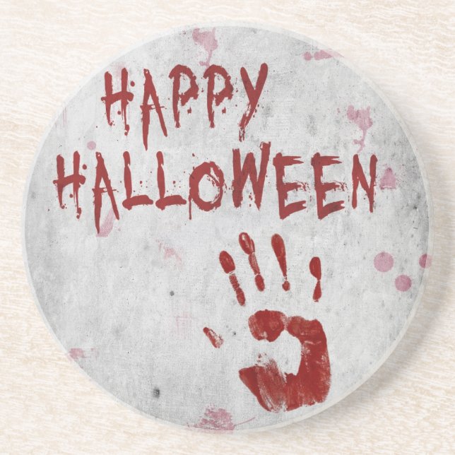 Bloody Handprint Halloween Sandstein Untersetzer (Vorne)